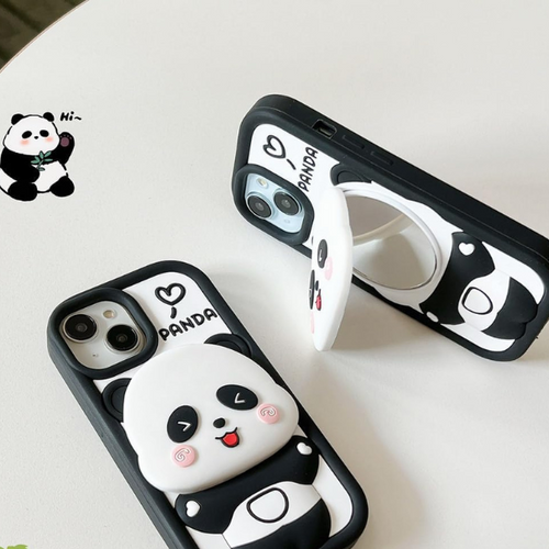 Blush Panda Mirror iPhone Case (With Built-in Stand)