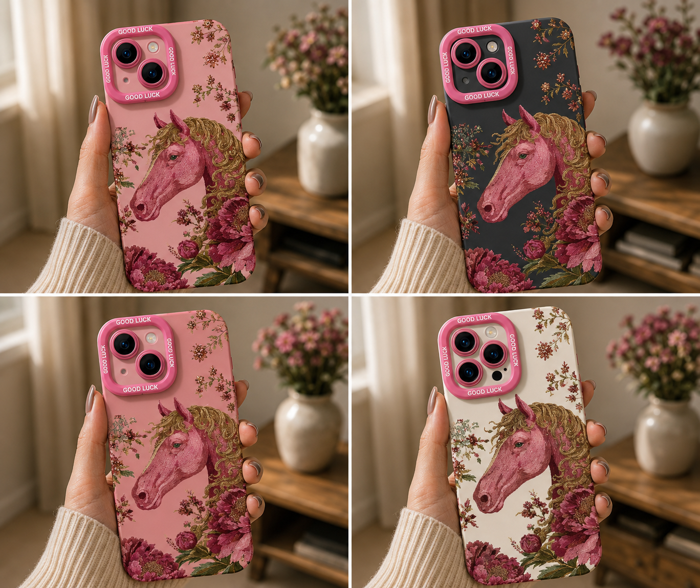 ✨ Elegant Horse & Floral Pattern | Premium Designer iPhone Cover