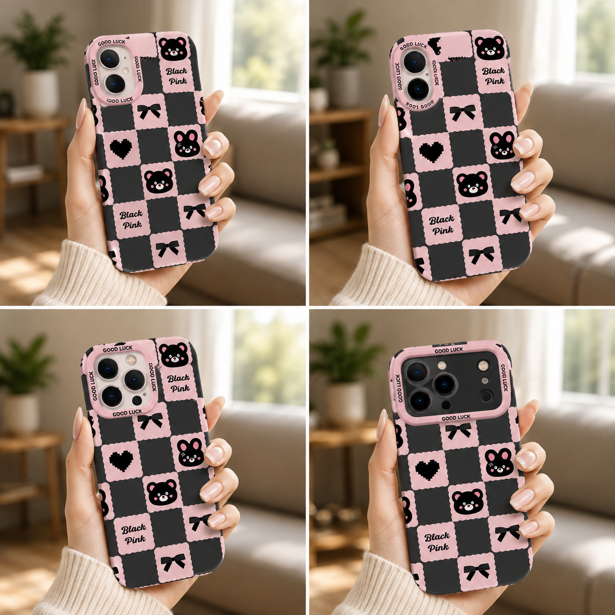 ✨ Charming Black Checkered Bears | Premium Designer iPhone Cover