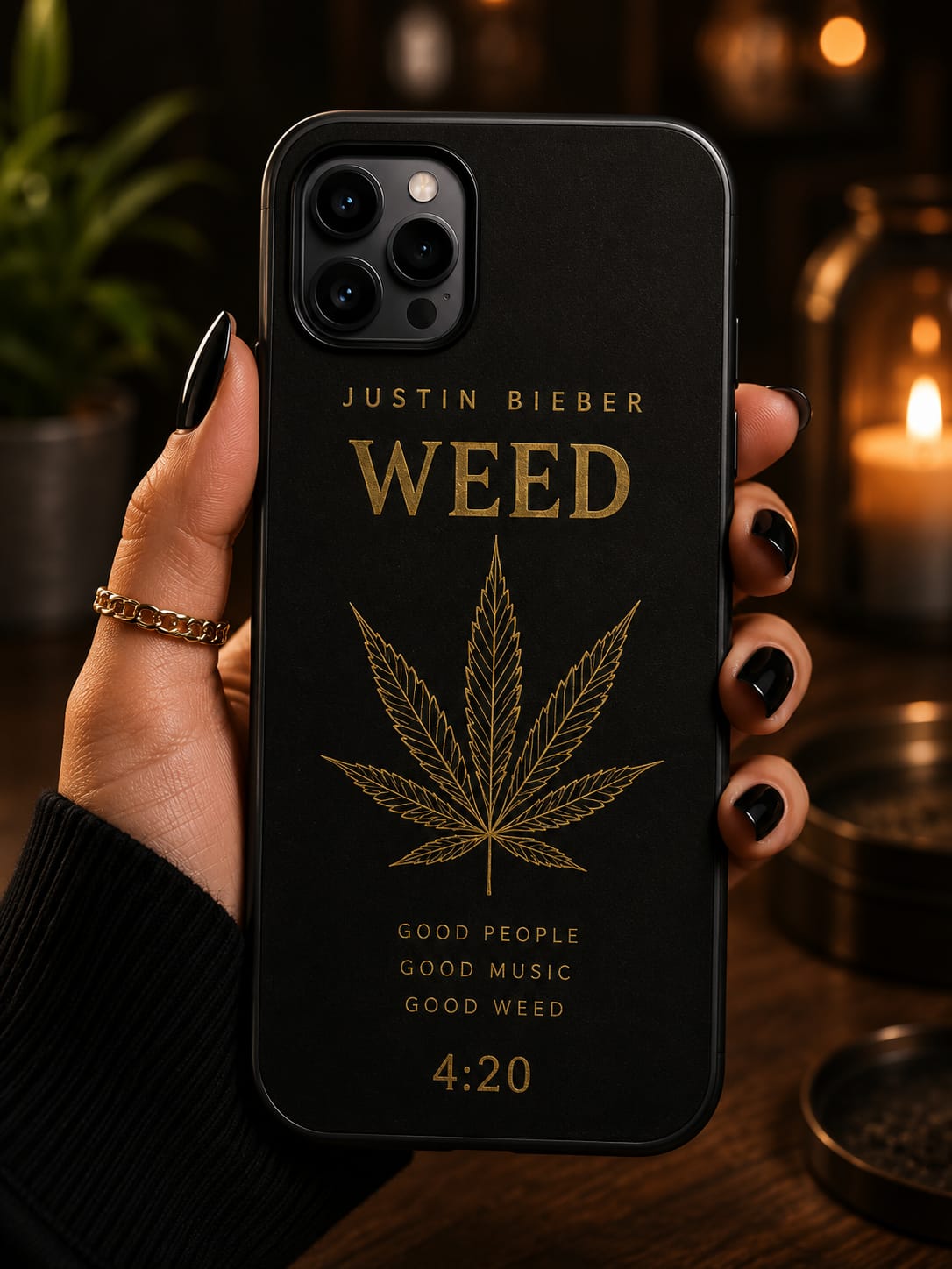 Black White Weed Portrait Printed Phone Cover